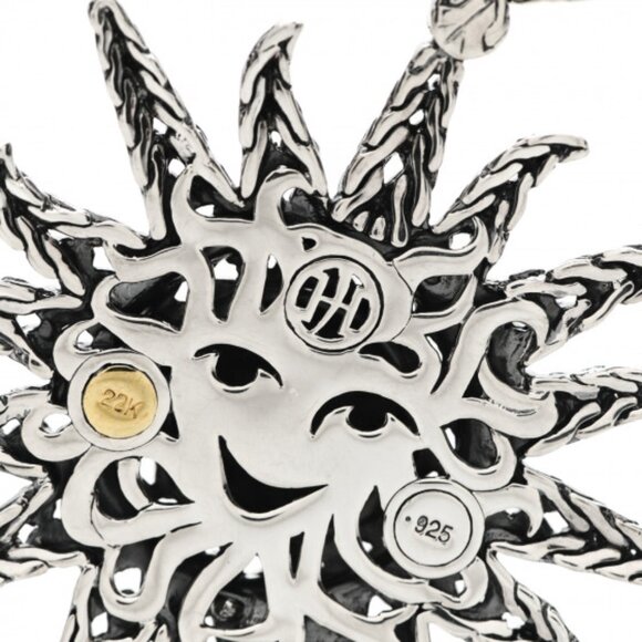 RARE! JOHN HARDY PALU 22KT YELLOW GOLD 925 SILVER HAMMERED SUN PENDANT SLIDER - Picture 2 of 13